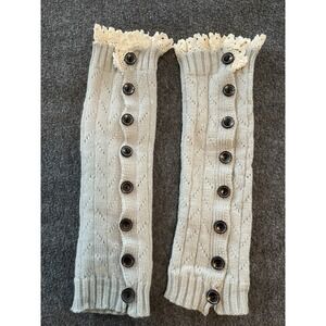 Gray Color Lace Trim Button Up Arm Warmers Soft Comfortable And New